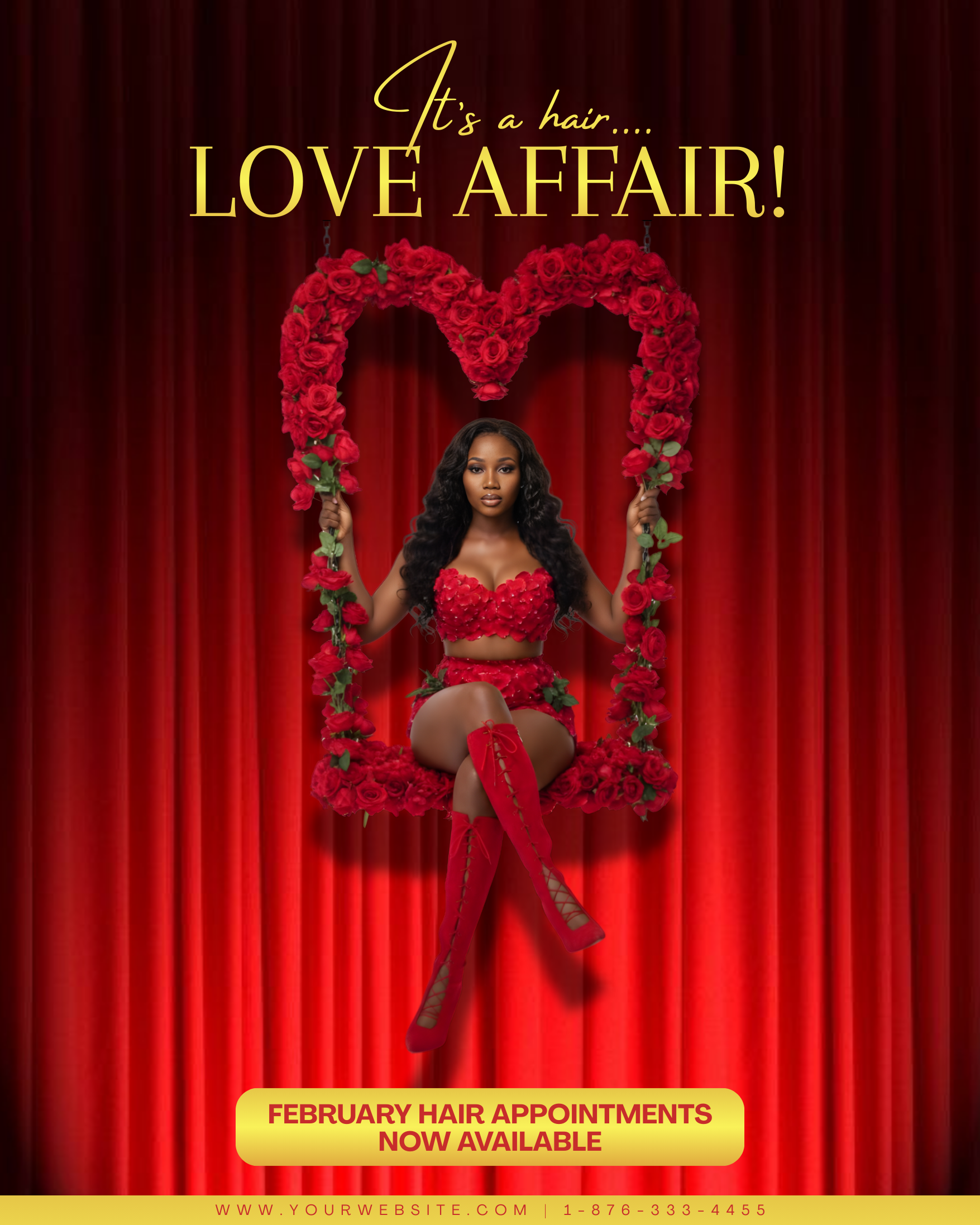 Digital Editable Canva Templates | Hair Love Affair Collection | February Booking Flyers (Hair Appointment) Flyer - Edition 1